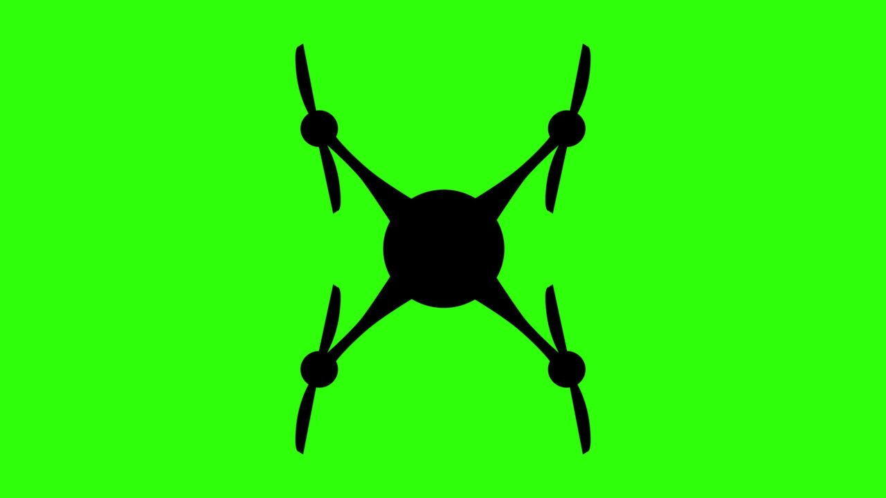Black drone icon with propellers on green background