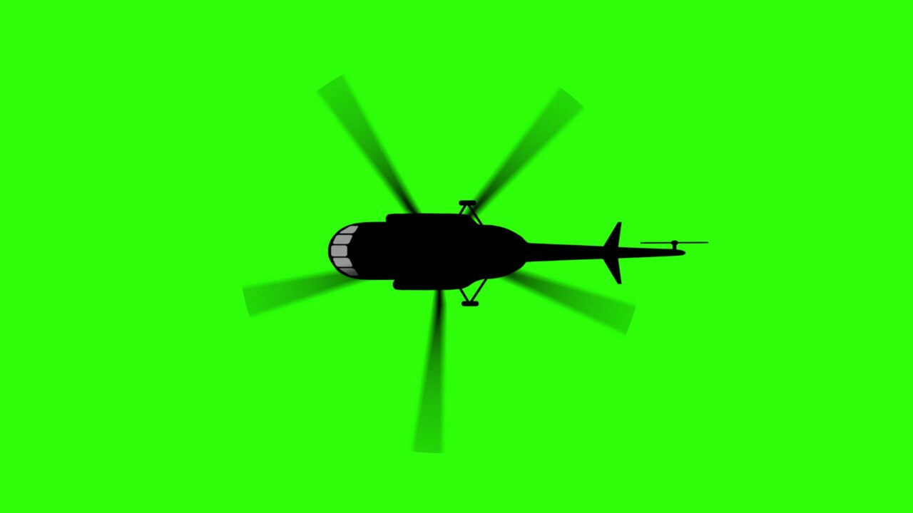 Helicopter icon with propeller rotating on green background