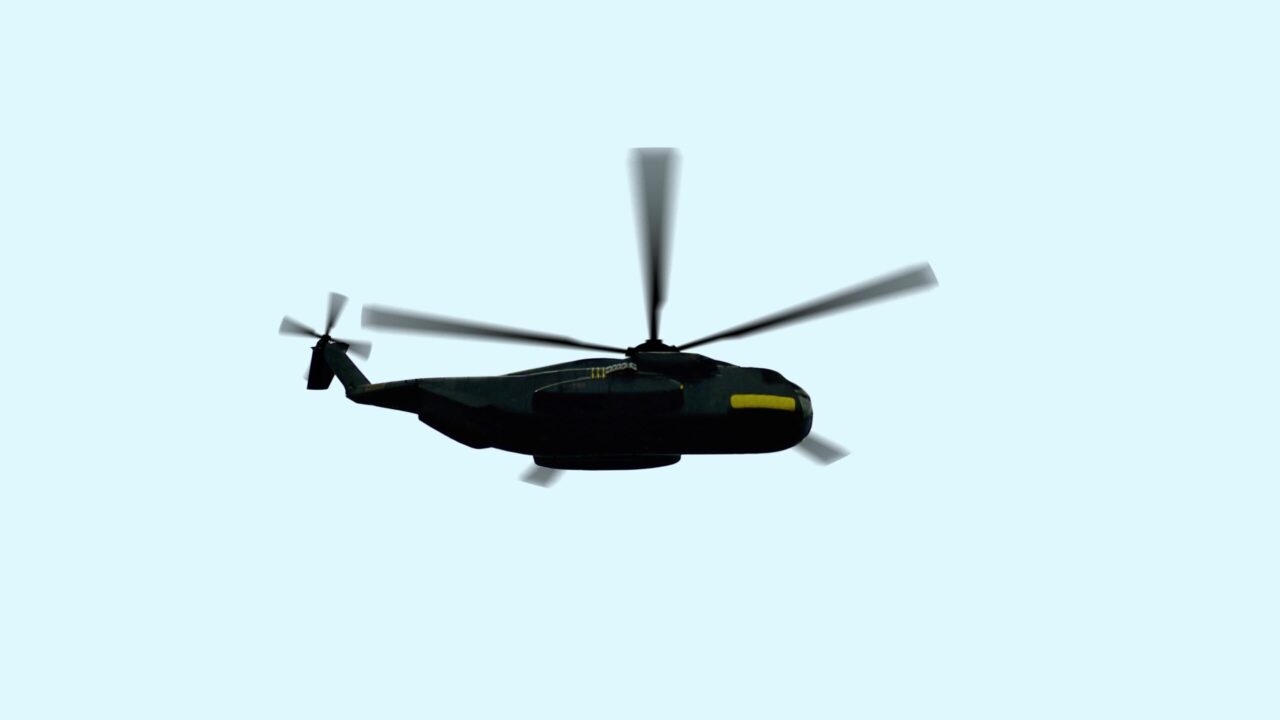 Icona dell’elicottero con elica su sfondo azzurro