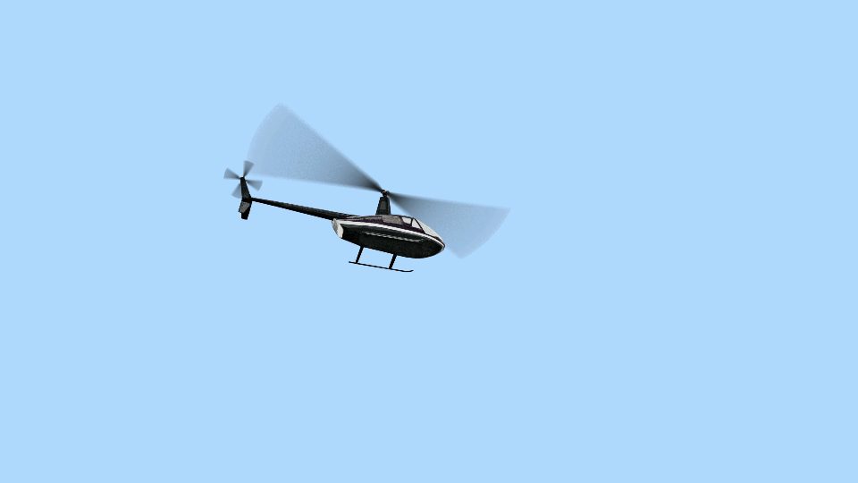 Il grande elicottero con l’elica vola contro il cielo blu