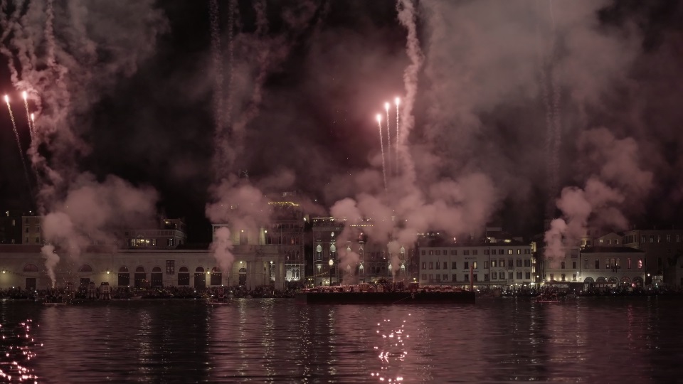 Beginning of firework show on Feast of Redeemer in Venice