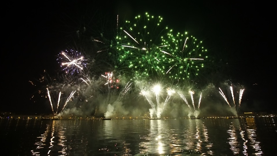 Traditional show with bright fireworks bursting in air