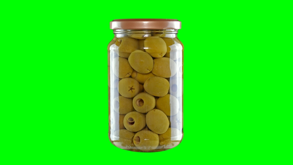 Bank of olives on green screen for chroma key