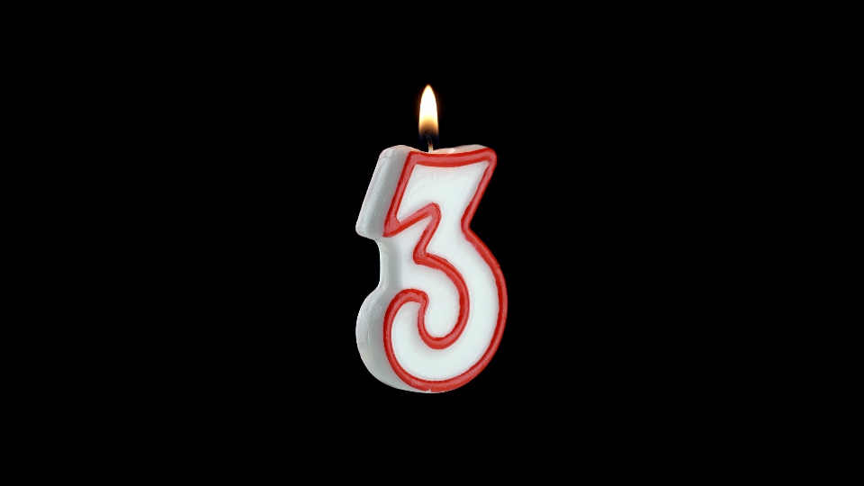 Candle with the number three rotates on a white background