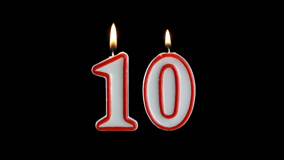 Candle with the number ten rotates on a white background