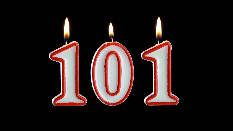 Candle with the number 101 rotates on a white background